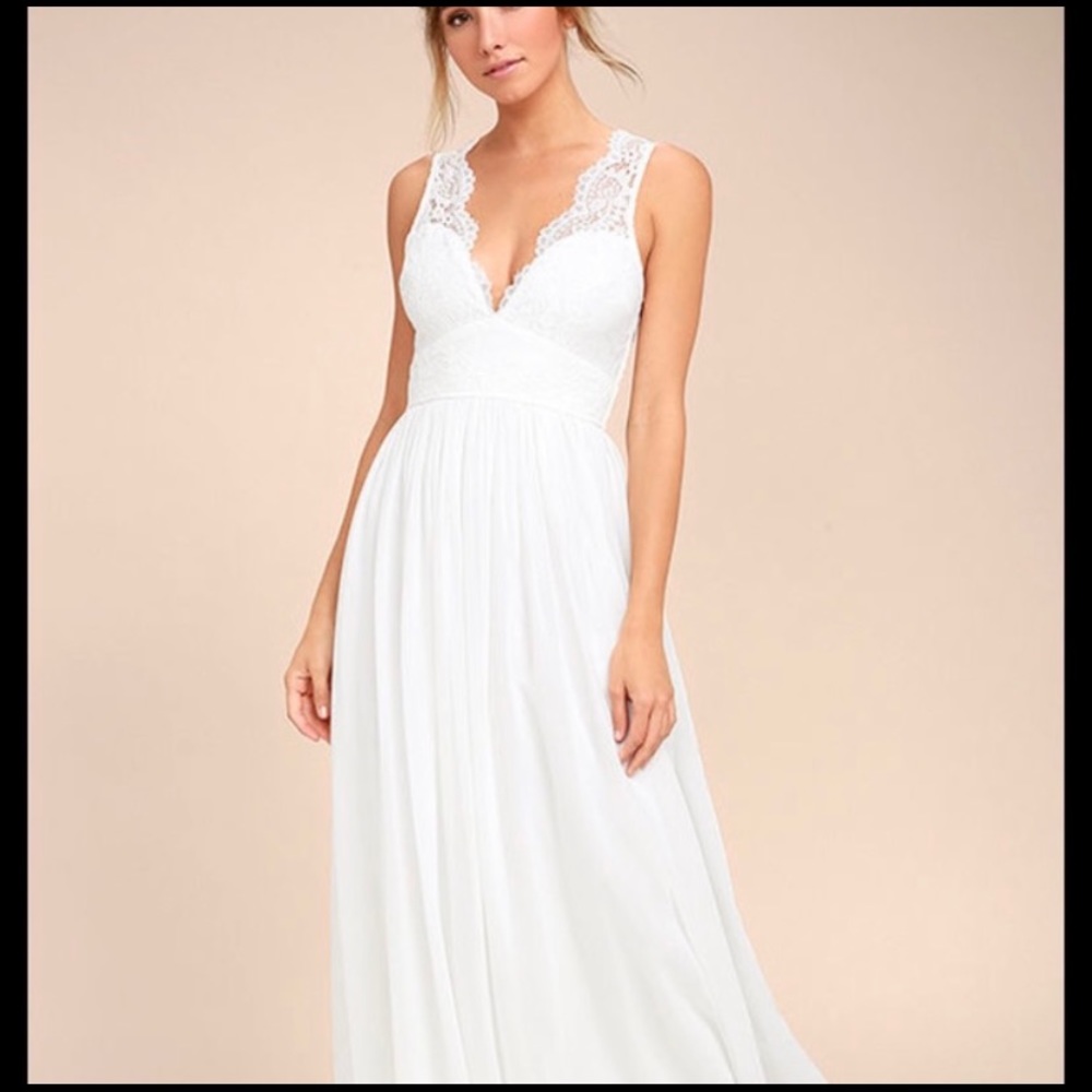 Lulu’s Destined to Dream white lace maxi dress Lrg